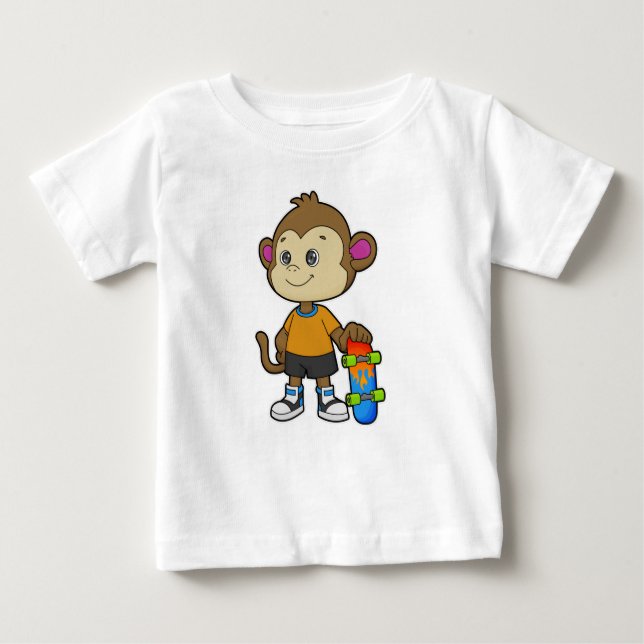 Camiseta De Bebé Mono como patinador con patineta (Anverso)
