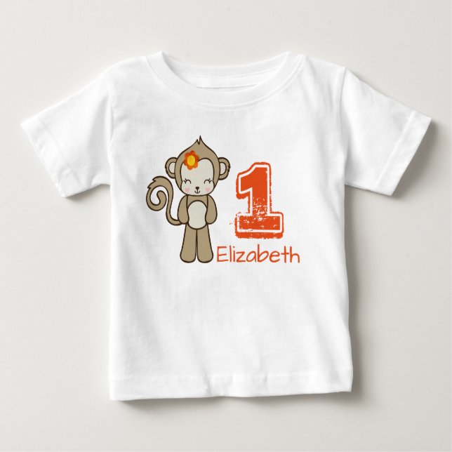 Camiseta De Bebé Mono Con Flor Cute Cumpleaños Kawaii (Anverso)