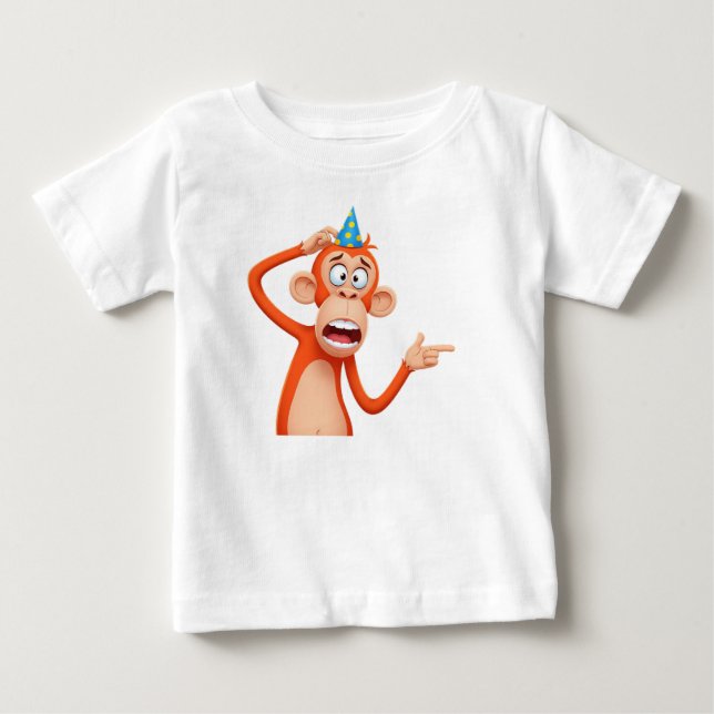 Camiseta De Bebé Mono con sombrero de fiesta señalando hacia un lad (Anverso)