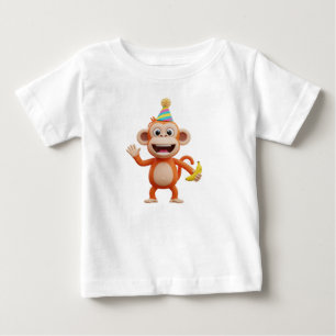 Camiseta De Bebé Mono con sombrero de fiesta y sosteniendo un pláta