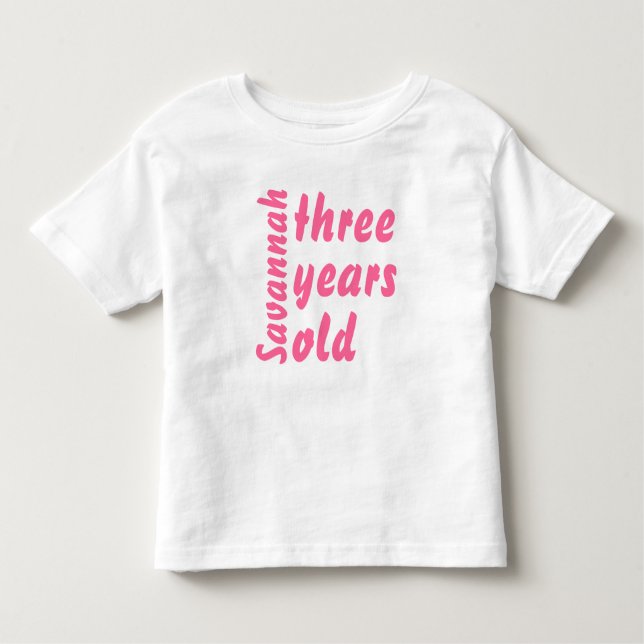 Camiseta De Bebé Mono de niña de tres años con volantes rosa (Anverso)
