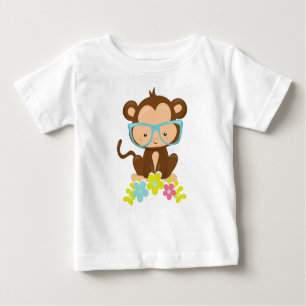 Camiseta De Bebé Mono Hipster, Mono Con Gafas, Flores