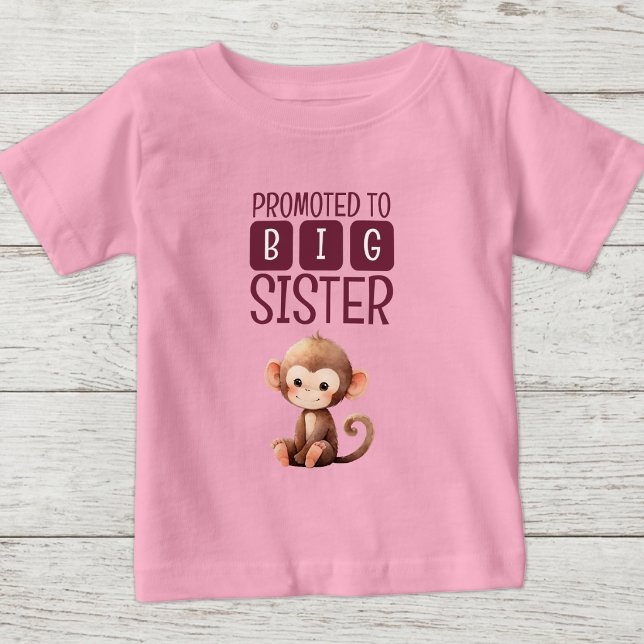 Camiseta De Bebé Mono lindo hermana mayor rosa (Subido por el creador)