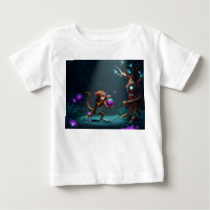 Camiseta De Bebé Mono robando fruta mágica de un árbol gruñón en