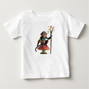 Camiseta De Bebé Mono tribal de fantasía sentado en un hongo mágico