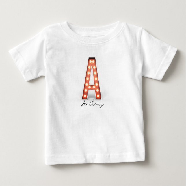 Camiseta De Bebé Monograma A Marquee Luces Personalizado  (Anverso)