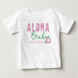 Camiseta De Bebé Monograma Aloha Baby Pink & Green Tropical Flower