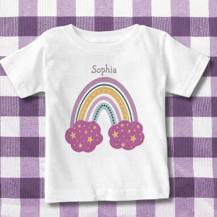 Camiseta De Bebé Monograma Arcoiris con nubes y estrellas