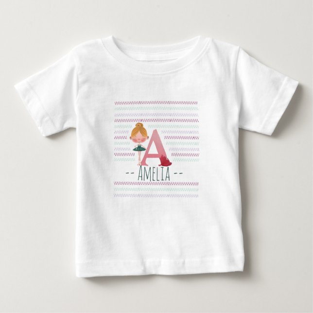 Camiseta De Bebé Monograma Ballerina Rosa "A" de Rubor (Anverso)