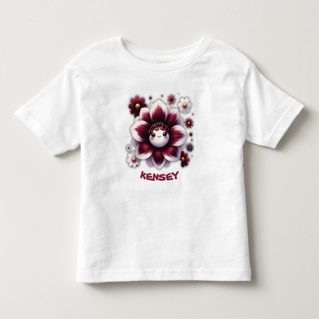 Camiseta De Bebé Monograma Bonita Flor Burgundy y Blanca | (Anverso)