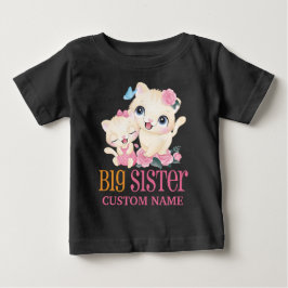 Camiseta De Bebé Monograma colorido de la hermana grande y gatos cu