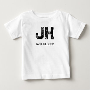 CAMISETA DE BEBÉ MONOGRAMA DE DOS LETRAS NEGRO MINIMALISTA NOMBRE B