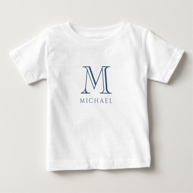 Camiseta De Bebé Monograma de iniciales de nombre azul marino para  (Anverso)