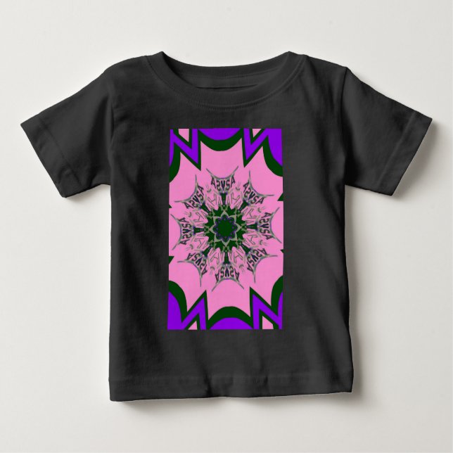 Camiseta De Bebé Monograma de Moda Floral Cuta Negra y Rosa (Anverso)