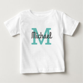 Camiseta De Bebé Monograma de nombre azul de guión corto
