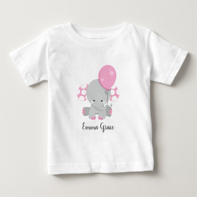 Camiseta De Bebé Monograma del bebé del elefante rosa lindo (Anverso)