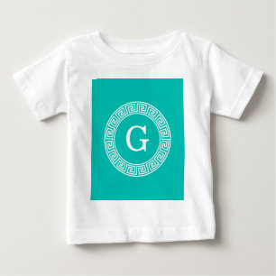 Camiseta De Bebé Monograma dominante griego blanco verde azulado de