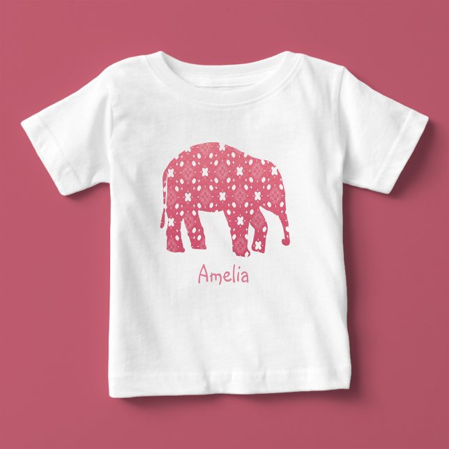 Camiseta De Bebé Monograma Elefante Rosa Bebé (Super sweet baby elephant tee 💕🐘)