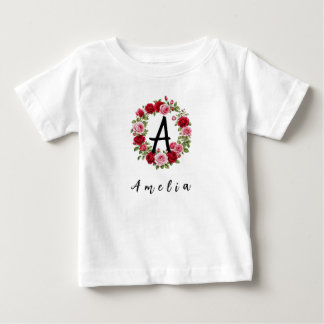 Camiseta De Bebé Monograma Floral Acuarelado Personalizado & Nombre