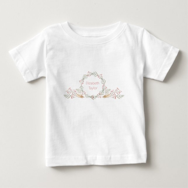 Camiseta De Bebé Monograma Flores y Plumas Delicadas (Anverso)