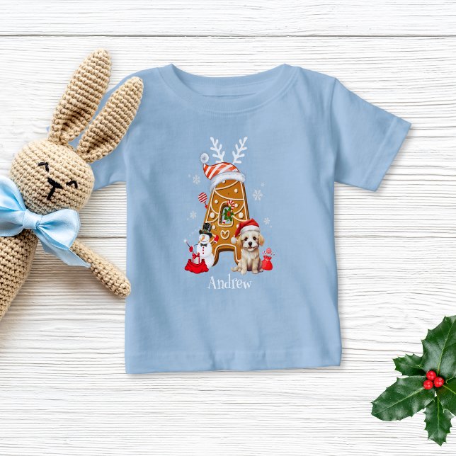 Camiseta De Bebé Monograma Navidades Santa Gingerbread Letra Boy (Subido por el creador)