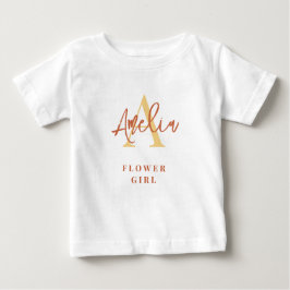 Camiseta De Bebé Monograma Nombre inicial Flor de terracota Niña
