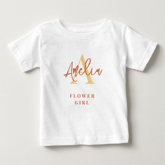 Camiseta De Bebé Monograma Nombre inicial Flor de terracota Niña (Anverso)