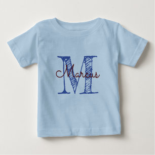 Camiseta De Bebé Monograma Nombre personalizado Bebé Azul