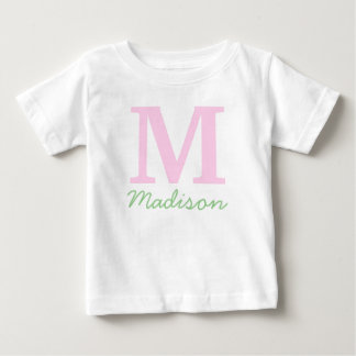 Camiseta De Bebé Monograma Nombre personalizado inicial Verde rosa