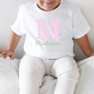 Camiseta De Bebé Monograma Nombre personalizado inicial Verde rosa