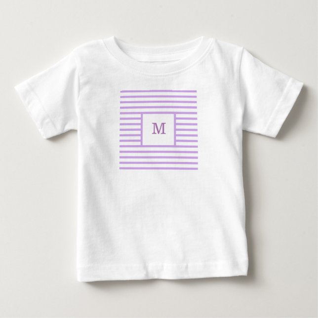 Camiseta De Bebé Monograma Personalizado de franjas moradas y blanc (Anverso)