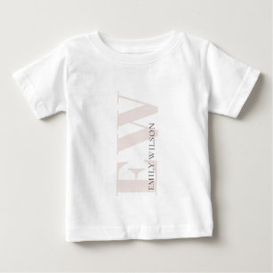 Camiseta De Bebé Monograma simple y elegante con el nombre rosado d