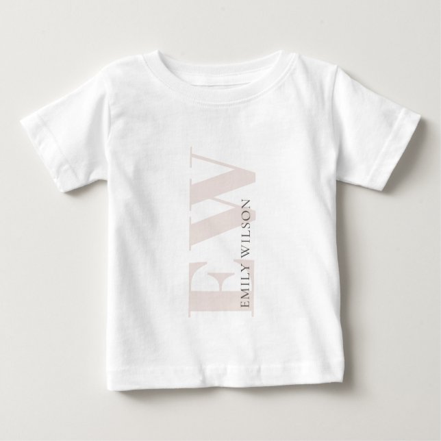 Camiseta De Bebé Monograma simple y elegante con el nombre rosado d (Anverso)