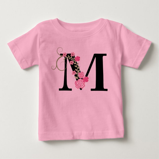 Camiseta De Bebé Monograma Tutu Bodysuit Floral Rosa/Negro (Anverso)