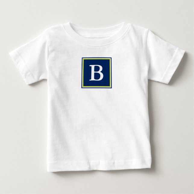 Camiseta De Bebé Monograma verde azul marino y limón (Anverso)