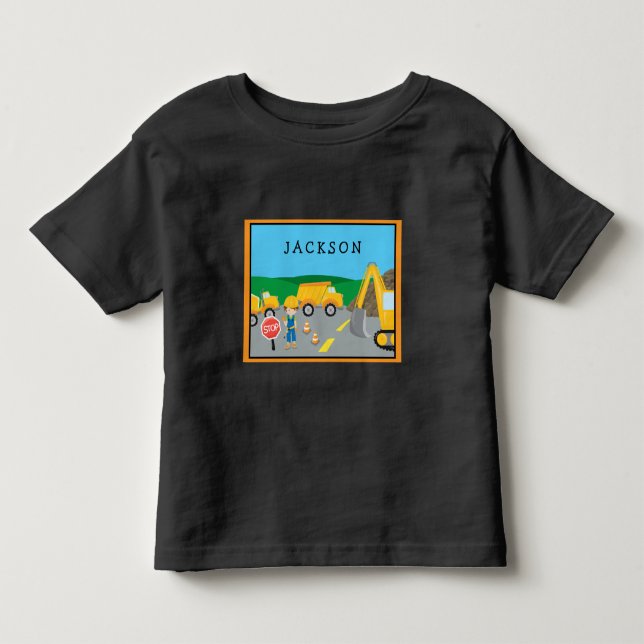 Camiseta De Bebé Monogramado vehículo de construcción de niño peque (Anverso)