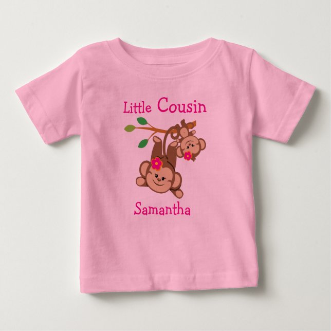 Camiseta De Bebé Monos Chicas personalizados Pequeño primo (Anverso)