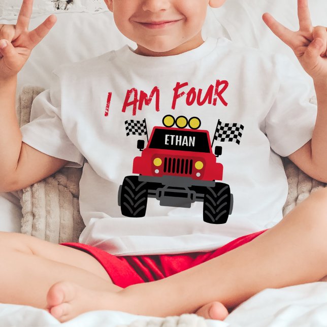 Camiseta De Bebé Monster Truck Boy 4 cumpleaños personalizado (Subido por el creador)