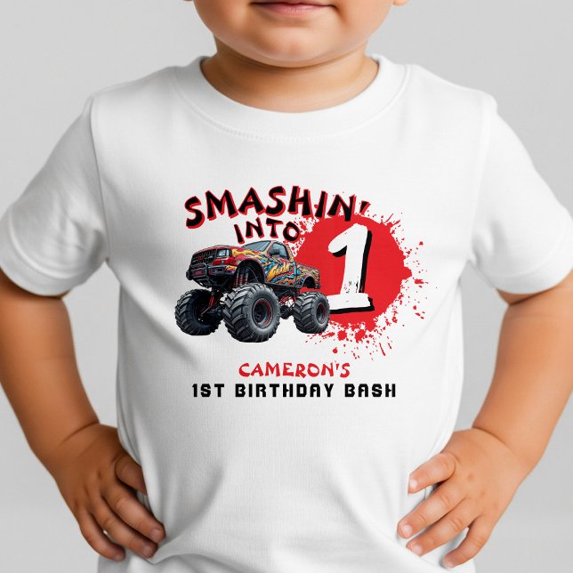 Camiseta De Bebé Monster Truck Smash Primer cumpleaños (Monster Truck Smash 1st Birthday Toddler T-shirt
)