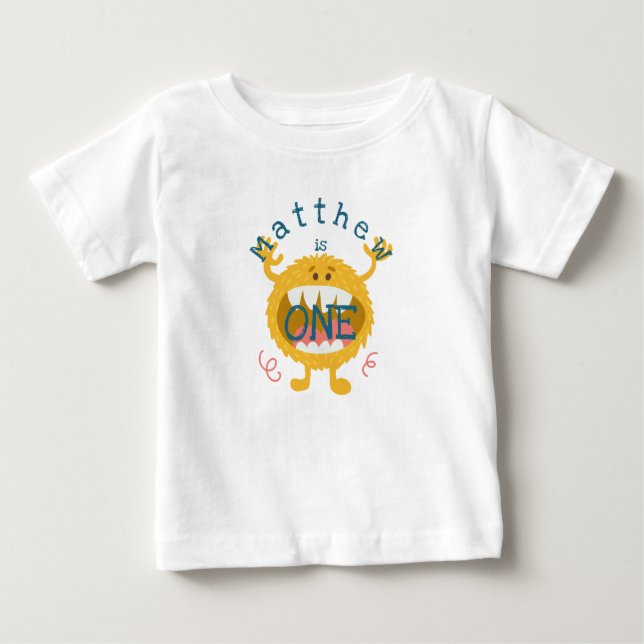Camiseta De Bebé Monstruo amarillo lindo personalizable (Anverso)