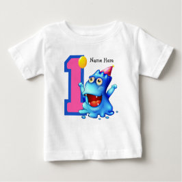 Camiseta De Bebé Monstruo azul Personalizado de cumpleaños 1