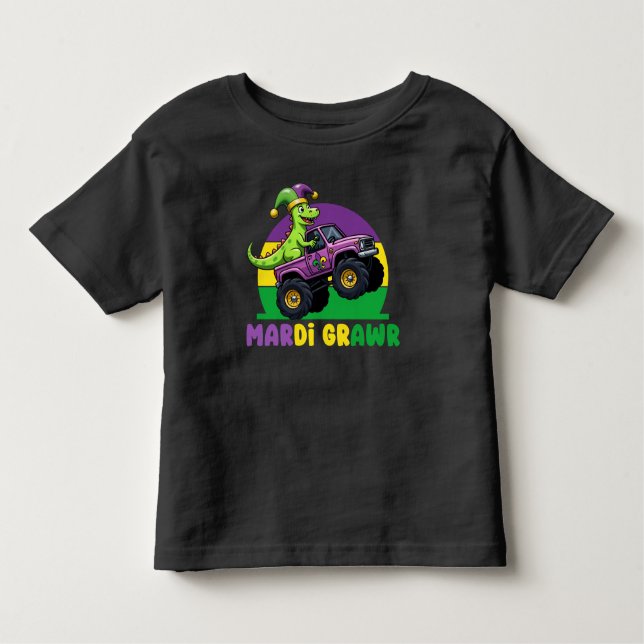 Camiseta De Bebé Monstruo de Mardi Grawr Camión Dinosaurio Mardi Gr (Anverso)