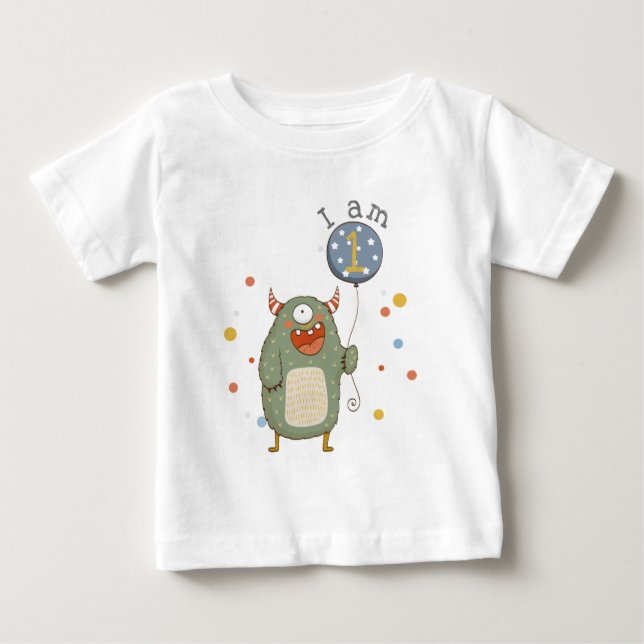 Camiseta De Bebé Monstruo de personalizable con globo de cumpleaños (Anverso)
