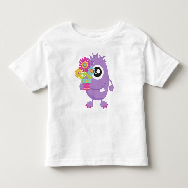 Camiseta De Bebé Monstruo de primavera, monstruo morado, flores col (Anverso)