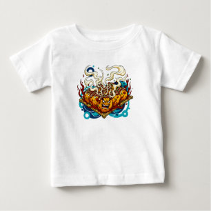 Camiseta De Bebé Monstruo de Takoyaki Enfadado Arte de Comida Calle