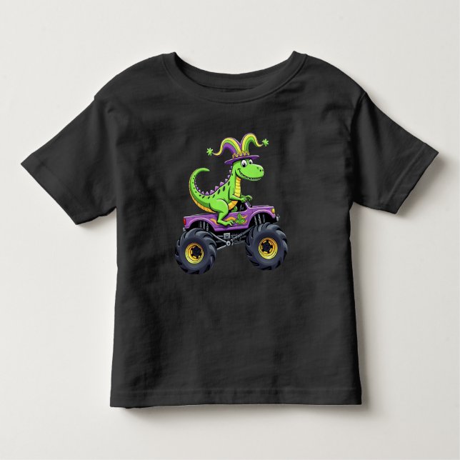 Camiseta De Bebé Monstruo del Mardi Gras Camión Dinosaurio t rex (Anverso)