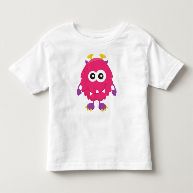Camiseta De Bebé Monstruo lindo, monstruo rosado, cuernos, monstruo (Anverso)