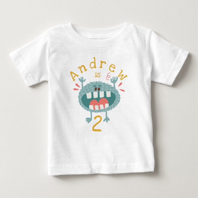Camiseta De Bebé Monstruo Verde azulado personalizable (Anverso)