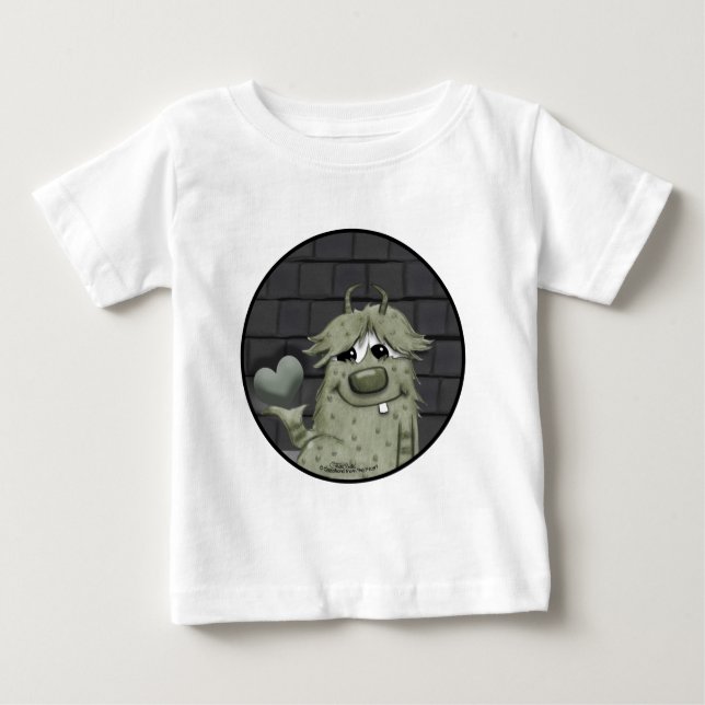 Camiseta De Bebé Monstruo verde difuso con corazón (Anverso)