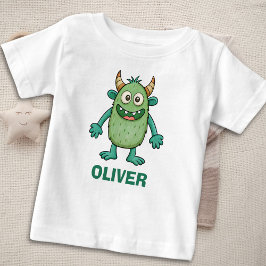 Camiseta De Bebé Monstruo verde lindo personalizado